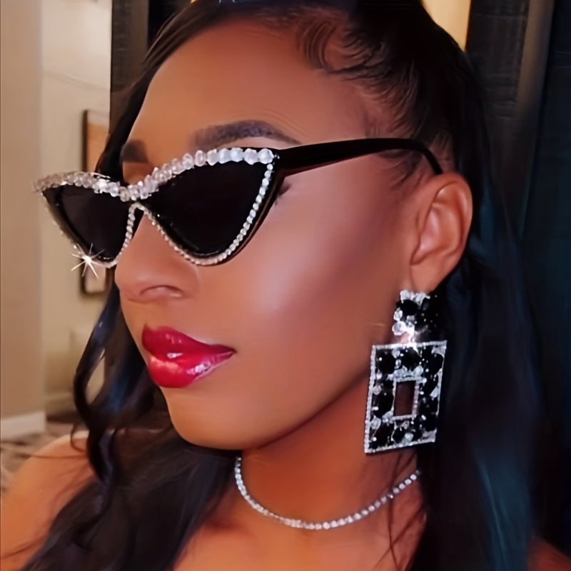 Rhinestone Cat Eye Sunglasses Stylish Triangle Frame Glasses UV400