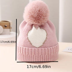 Golden Silk Edge Jacquard Love Knitted Hat for Children