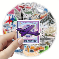 50pcs Aircraft Waterproof Decals For Bottles Laptop Luggage