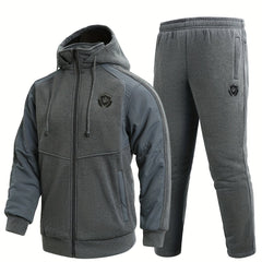 Men's Zip Up Warm Jacket & Drawstring Pants Casual Suit