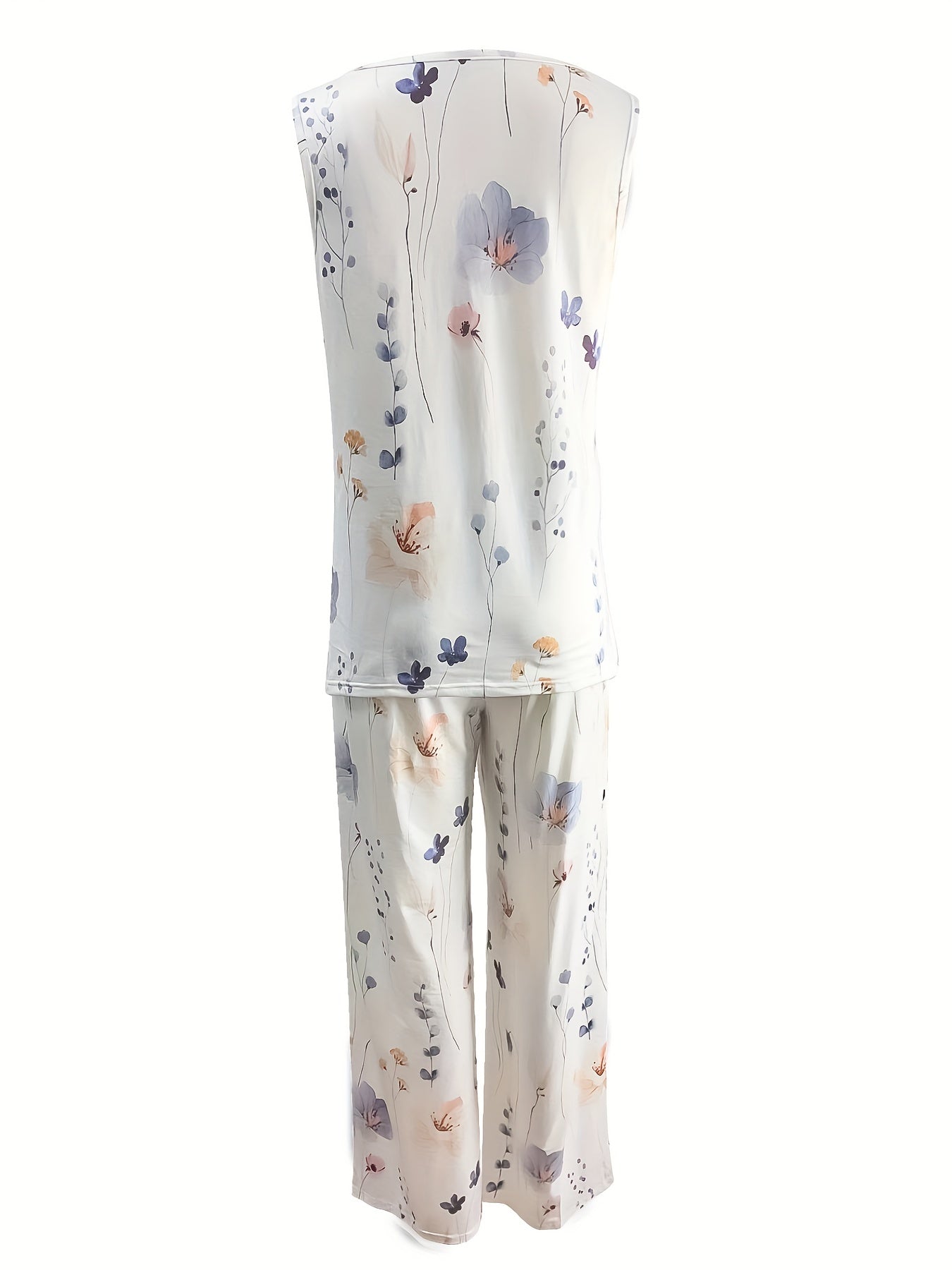 Floral Print 2pc Set Crew Neck Tank Top & Wide Leg Pants Outfits