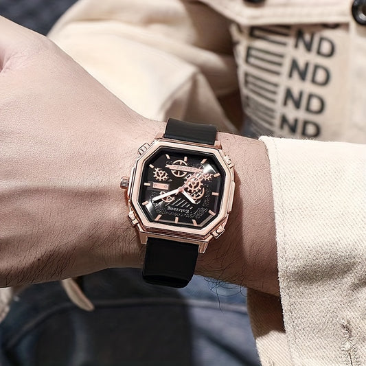 Waterproof Chronograph Wristwatch Analog Leather Strap Watch For Boys