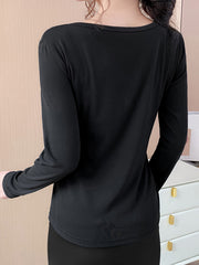 Solid V Neck Long Sleeve Top Women's Loungewear