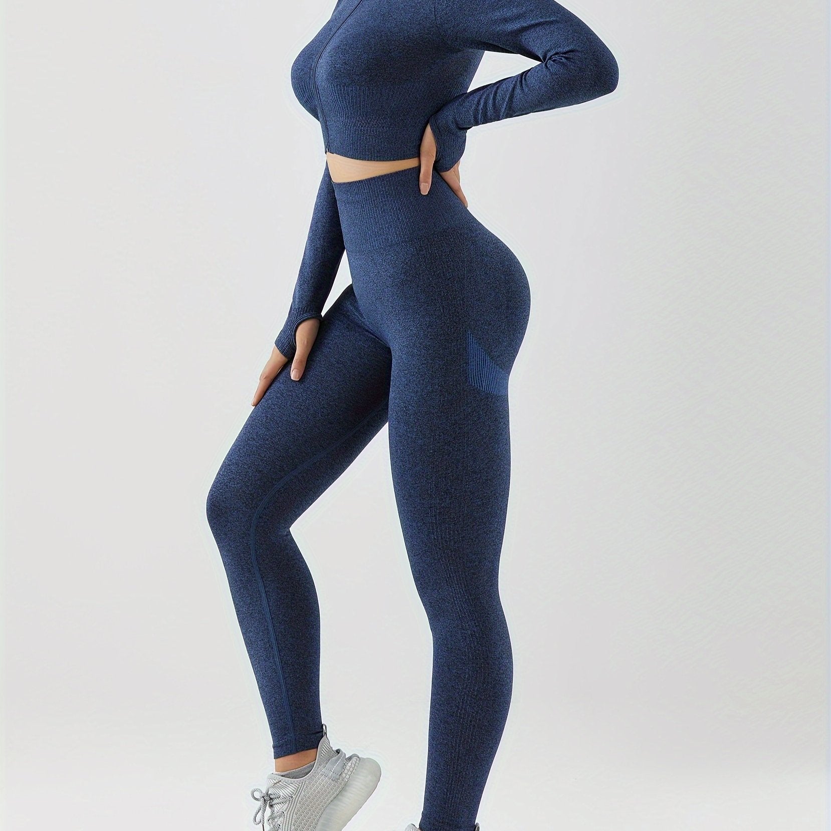 2pcs Workout Set Long Sleeve Top & High Waist Leggings Suit Women's Activewear