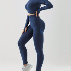 2pcs Workout Set Long Sleeve Top & High Waist Leggings Suit Women's Activewear