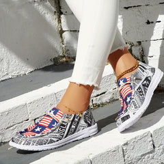 Women's Printed Canvas Shoes Lace Up Sneakers Lightweight - 4th Of July