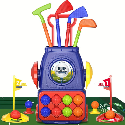 Kids Golf Clubs Set with Balls, Putting Mat, Sticks, Holes, and Cart