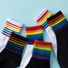 Women's Rainbow Striped Crew Socks Casual & Comfy