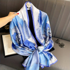 Classic Print Satin Long Scarf Silk Shawl Head Wrap Windproof Travel Beach Towel