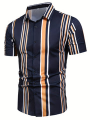 Men's Striped Lapel Shirt
