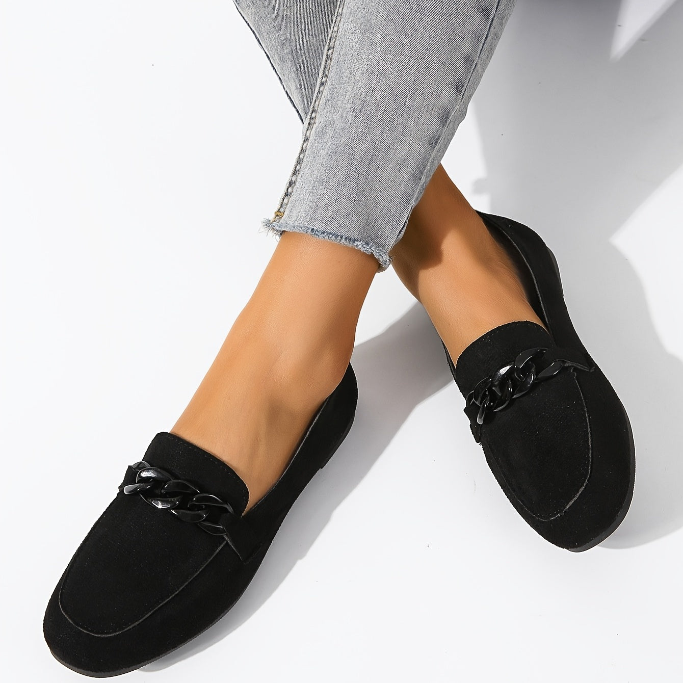 Metal Chain Decor Flat Loafers Women's Shoes