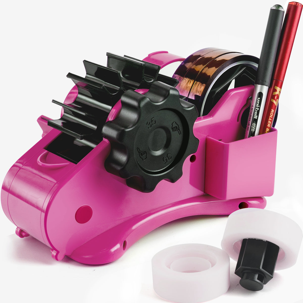 Pink Heat Tape Dispenser with Pen Slot and 1 & 3 Dual Roll Cores