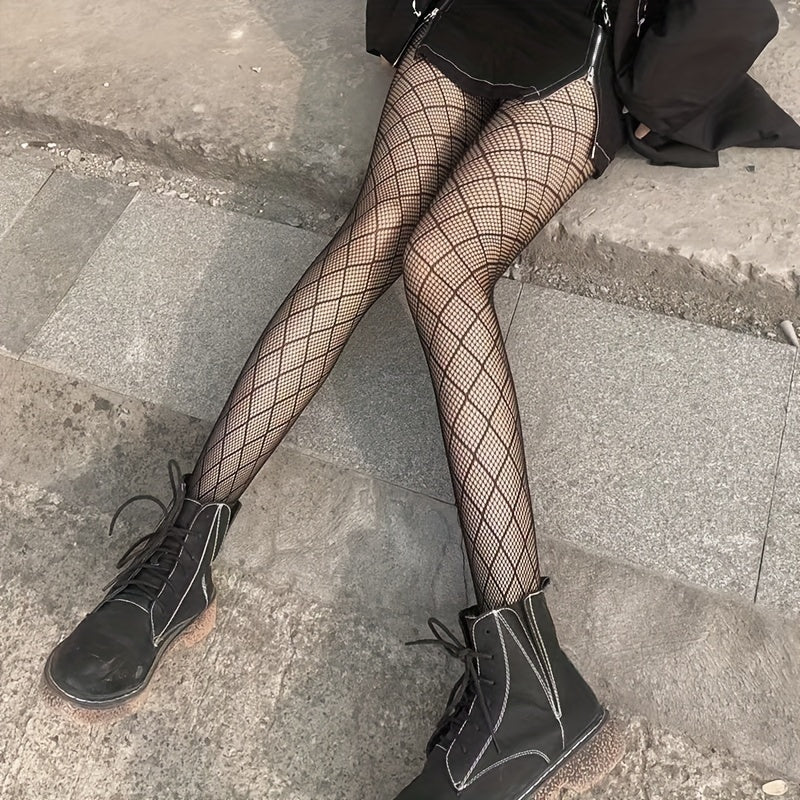 Argyle Pattern Fishnet Tights High Waist Mesh Pantyhose