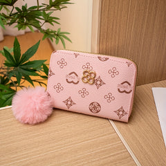 Vintage Zip Around Coin Purse with Pom Pom