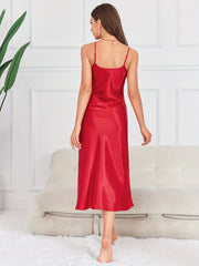 Satin Slip Nightdress V Neck Spaghetti Strap Sleep Dress