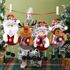 4pcs Festive Christmas Hanging Pendant Santa Snowman Reindeer And Bear Decor