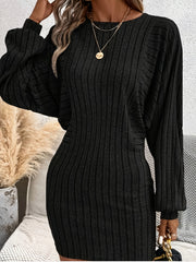  Ribbed Bat Sleeve Mini Dress