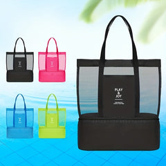 Large Capacity Zipper Shoulder Bag Transparent Top Handle Mesh Handbag