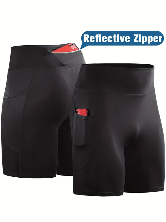 Men's Compression Shorts with Zipper Pocket Quick Dry Base Layer Sportswear
