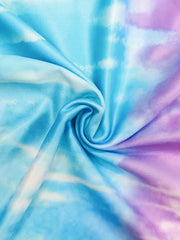 Women's Plus Tie Dye Long Sleeve Round Neck Ruffle Trim Smock Dress