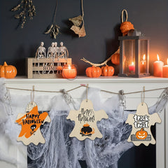 5pcs Large Halloween Ornaments Wooden Christmas Ornaments Painted DIY Blank