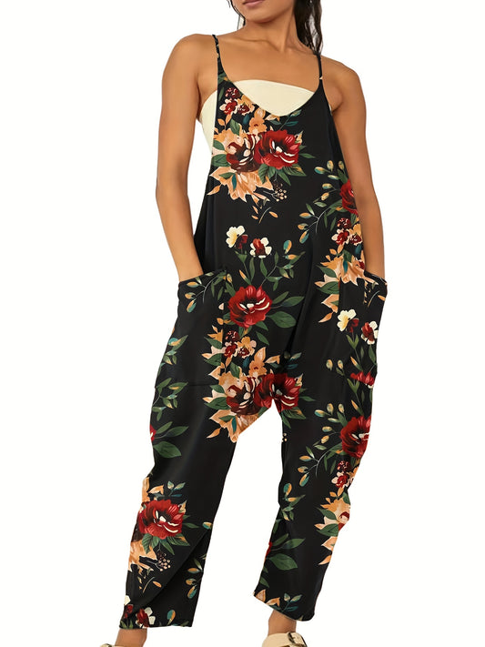 Paisley Print Overall Jumpsuit with Dual Pockets