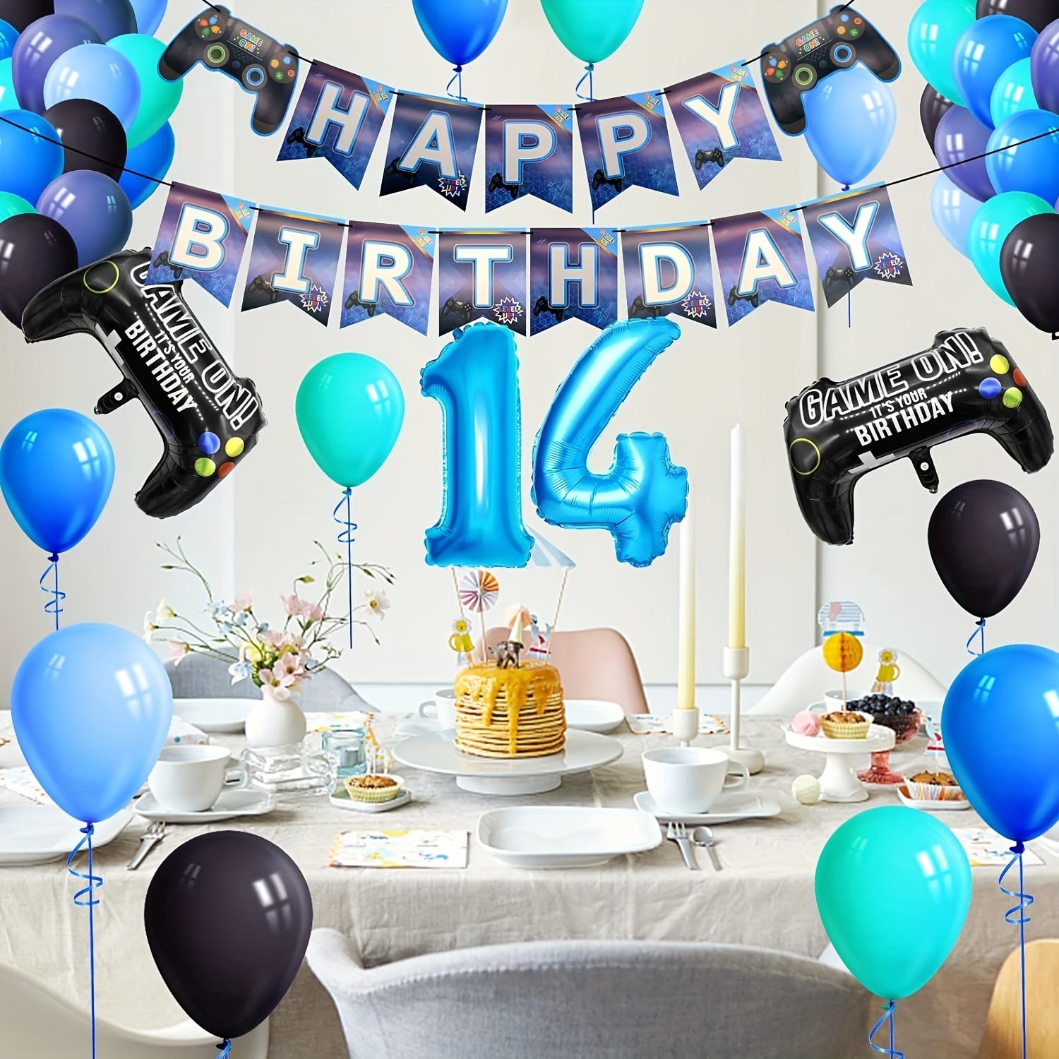 Video Game Party Birthday Decoration Set with Happy Birthday Banner