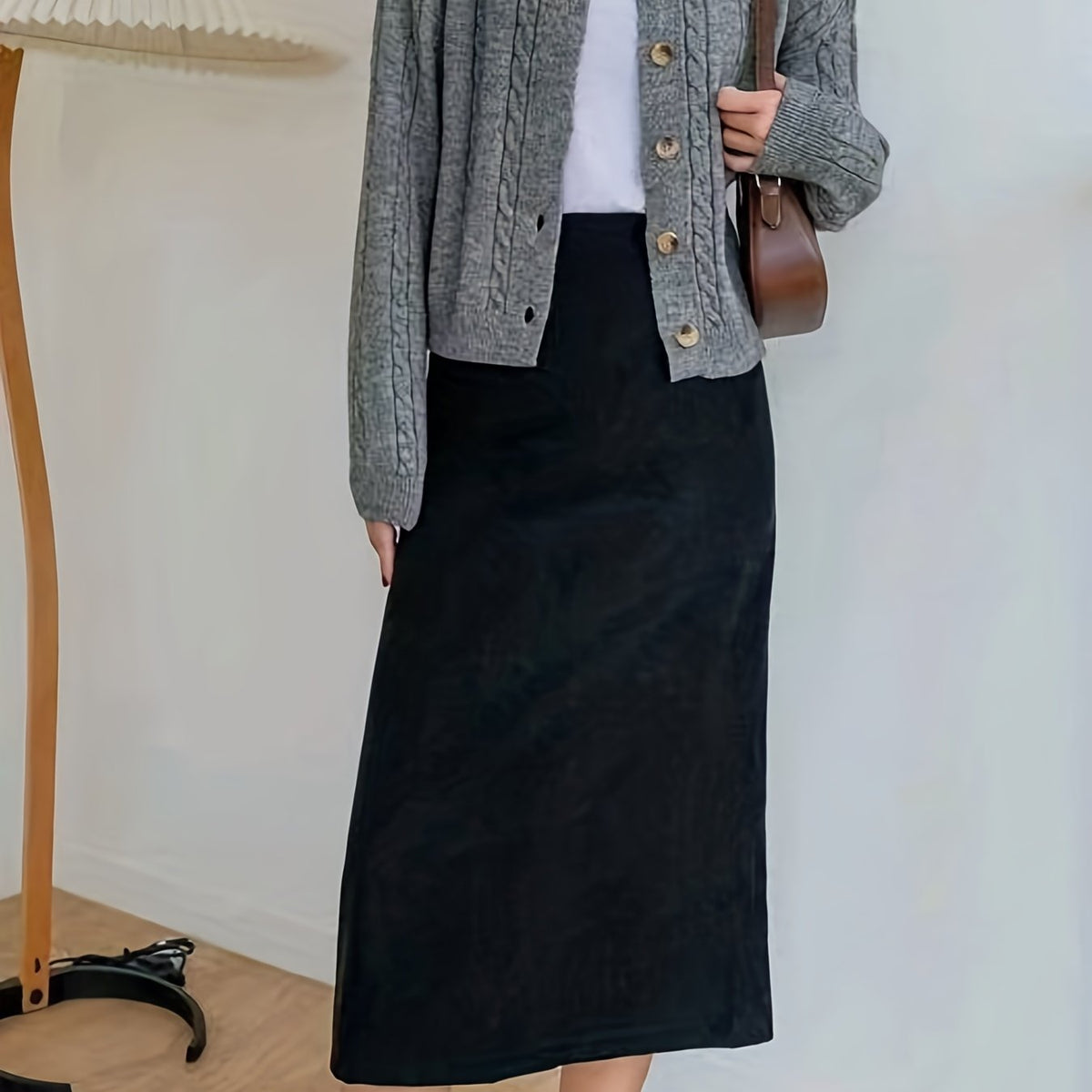  Casual Cardigan Women Solid Button Long Sleeve Round Neck Knit