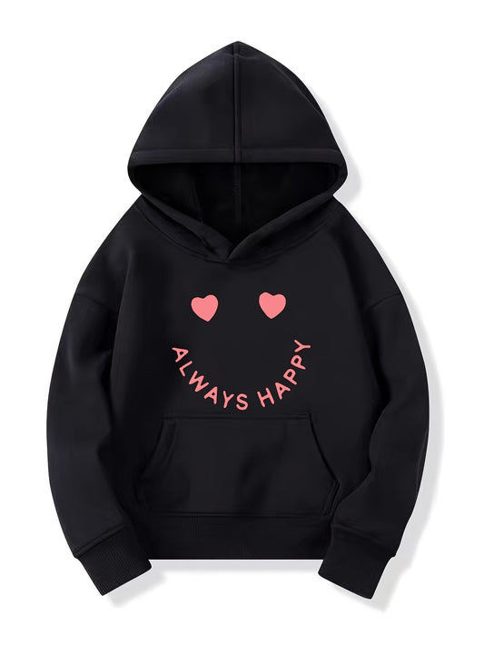 Girls Creative Smile Print Hooded Sweatshirt Top Youth