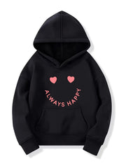 Girls Creative Smile Print Hooded Sweatshirt Top Youth