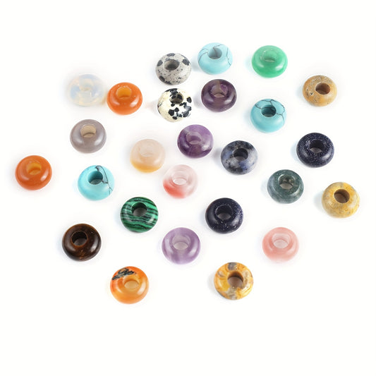 50pcs Natural Stone Big Hole Beads, Random Colour
