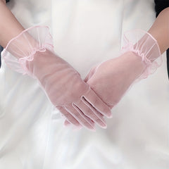 Ruffles Lace Gloves Solid Women Decorative Dress Gloves Bridal Wedding Gloves