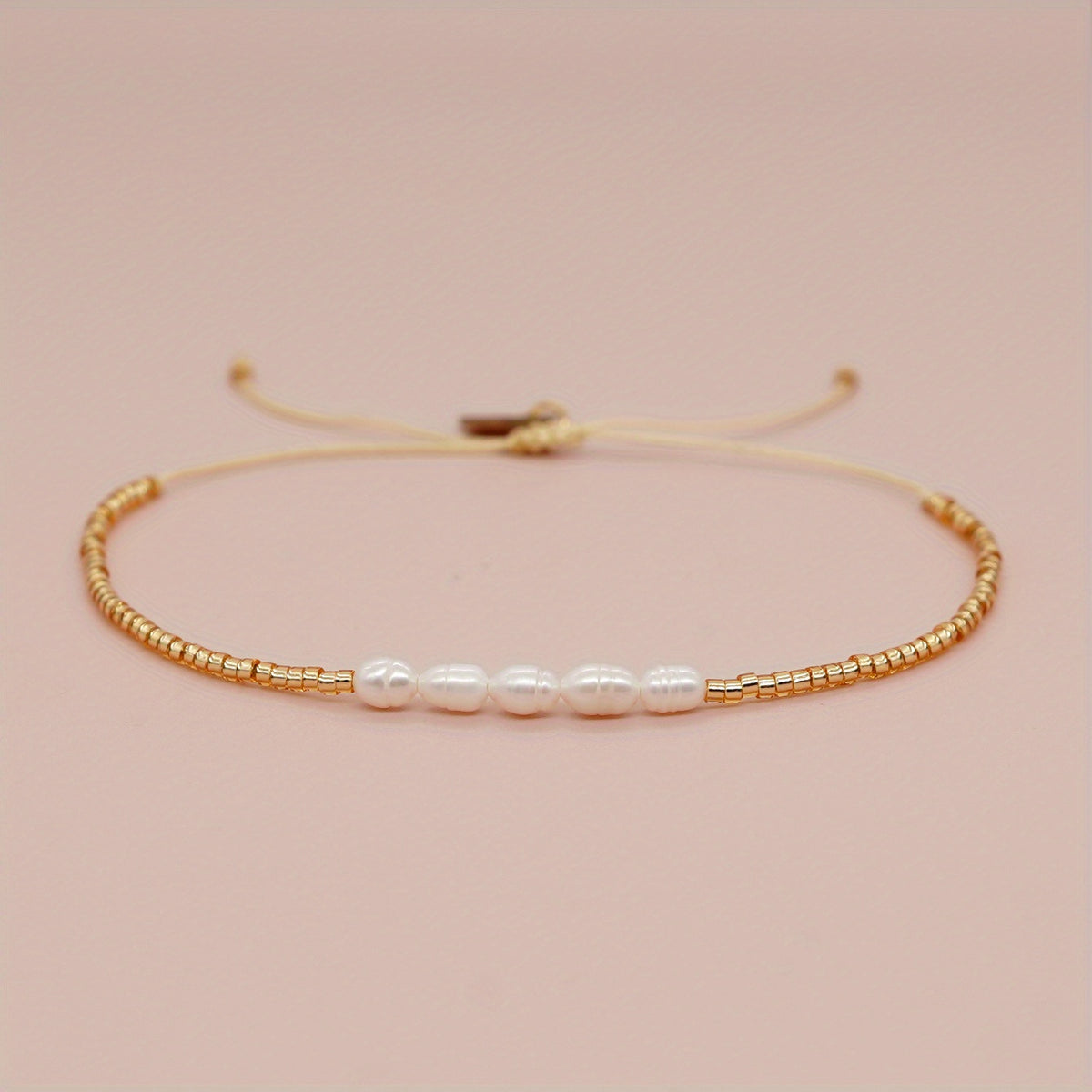 Golden Freshwater Pearl Beaded Bracelet for Girls Kids