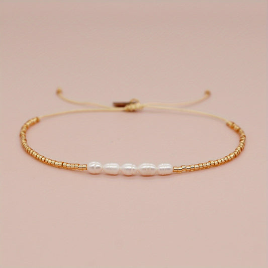 Golden Freshwater Pearl Beaded Bracelet for Girls Kids