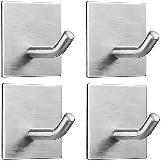 4pcs Stainless Steel Hooks Self adhesive Garage Storage Hooks Minimalist Style