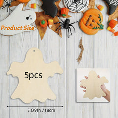 5pcs Large Halloween Ornaments Wooden Christmas Ornaments Painted DIY Blank