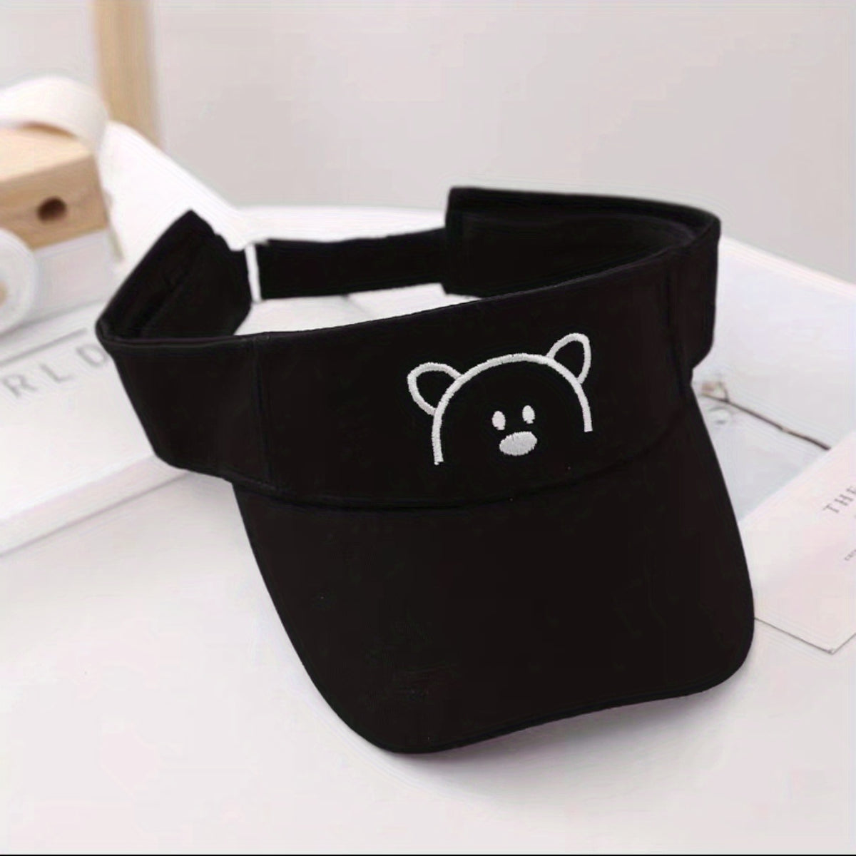 Kid's Casual Sun Hat w/ Embroidered Bear Pattern