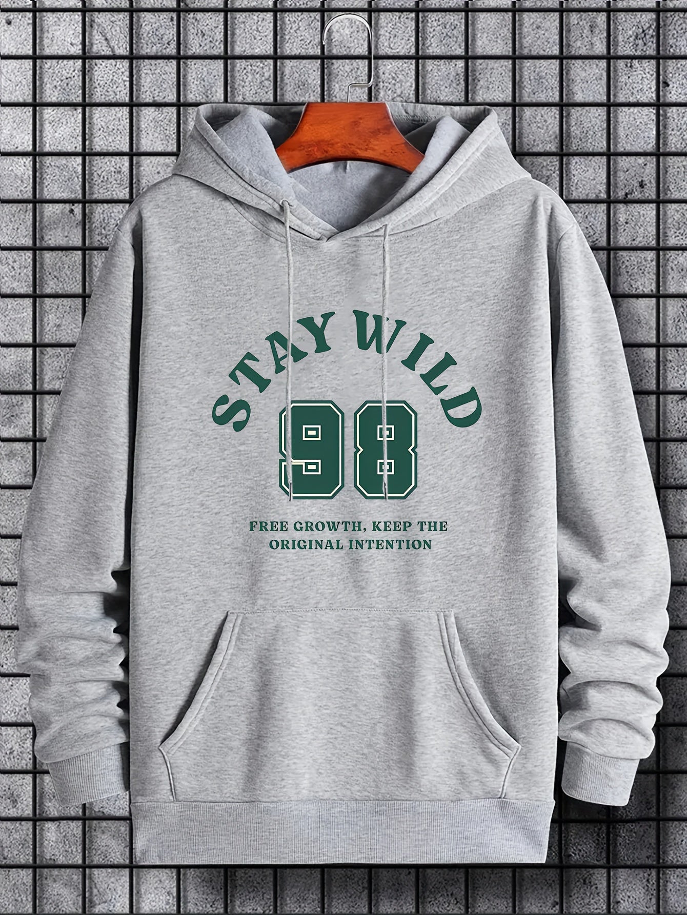 Men's Stay Wild 98 Print Hoodie Casual Stretch Drawstring Hooded Sweats