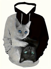 Men's Cat Print Hoodie Pullover Sweatshirt with Kangaroo Pocket