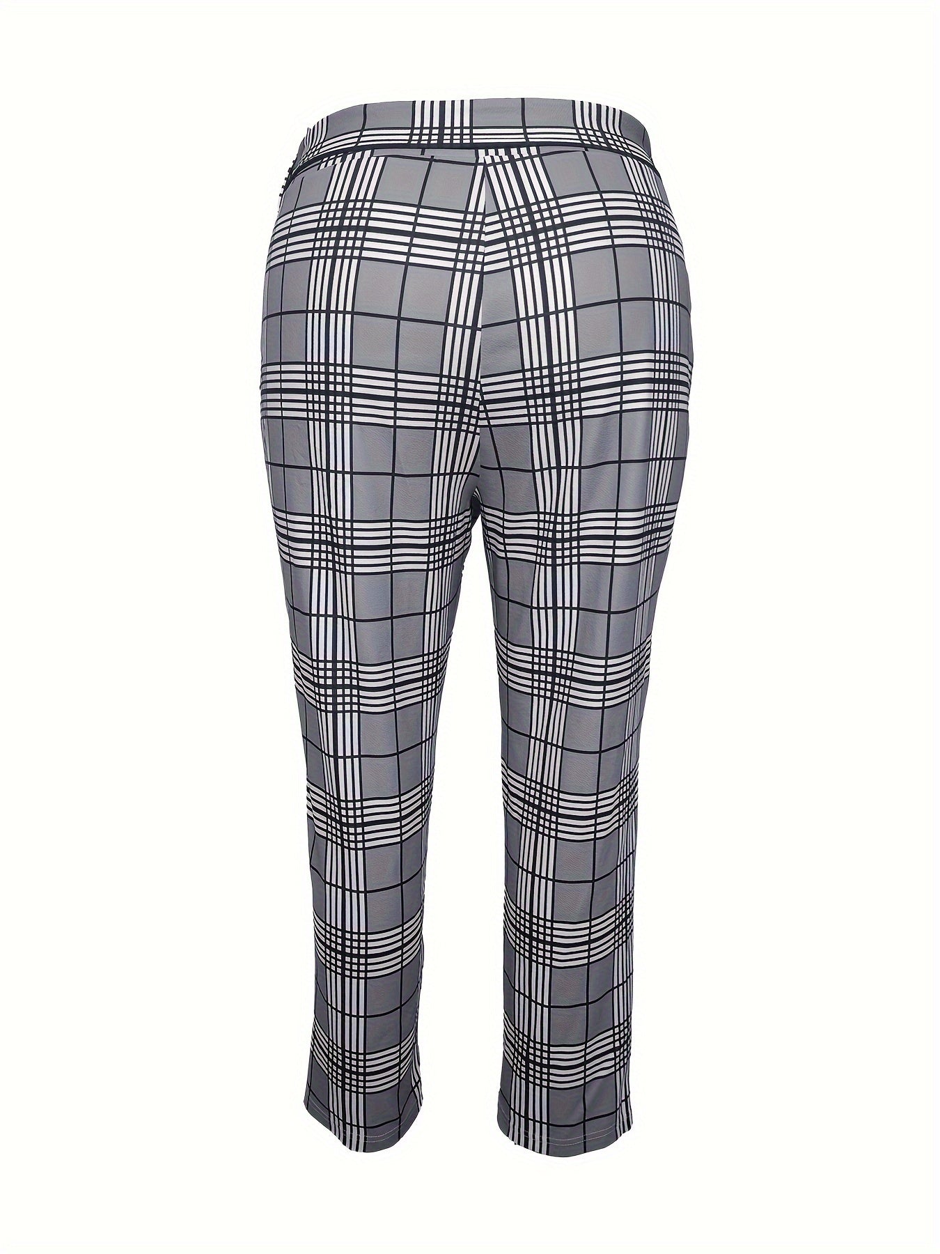 Plus Plaid Print Knot Front High Rise Straight Leg Trousers