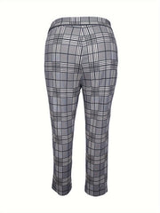 Plus Plaid Print Knot Front High Rise Straight Leg Trousers