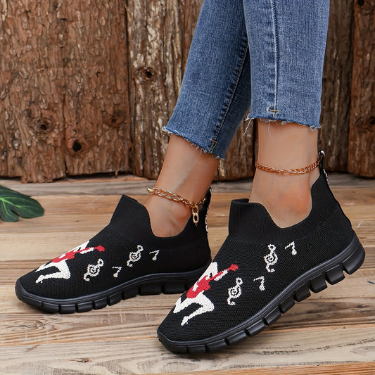 Women's Athletic Running Shoes Music Sign Printed Slip-on Sneakers