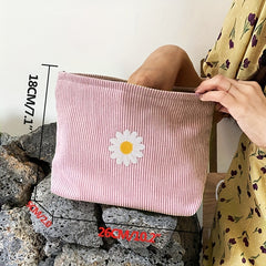 Large Capacity Daisy Corduroy Cosmetic Bag Portable Makeup Storage Bag for Women