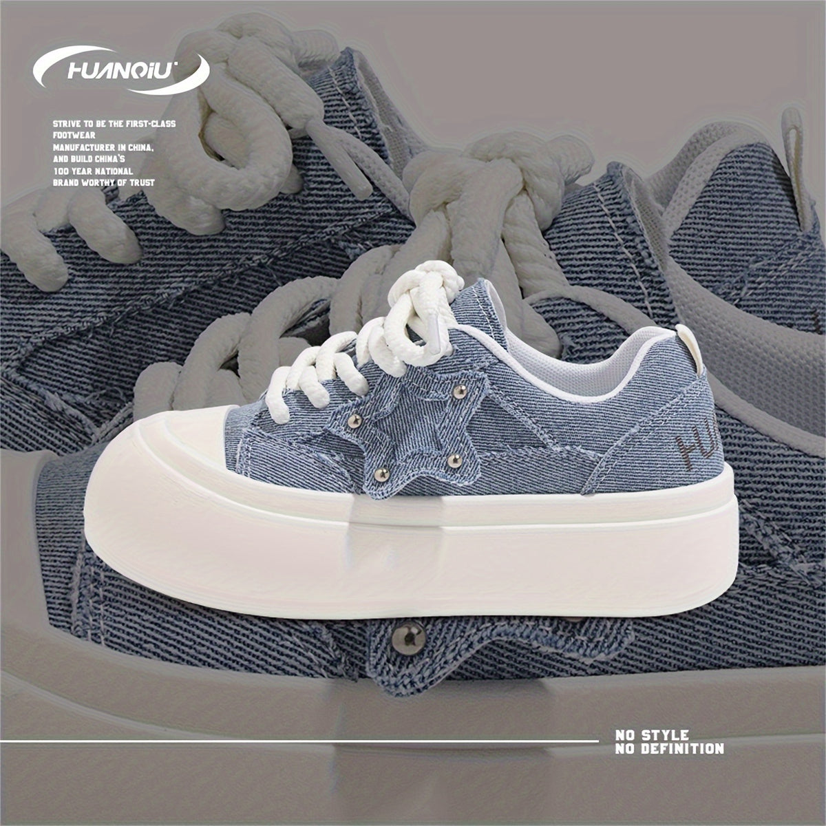 HUANQIU Star Decor Lace-up Low Skate Shoes Platform Sports Sneakers