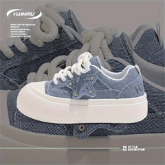 HUANQIU Star Decor Lace-up Low Skate Shoes Platform Sports Sneakers