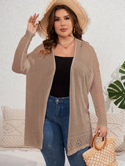  Casual Cardigan Solid Pointelle Long Sleeve Open Front Cardigan