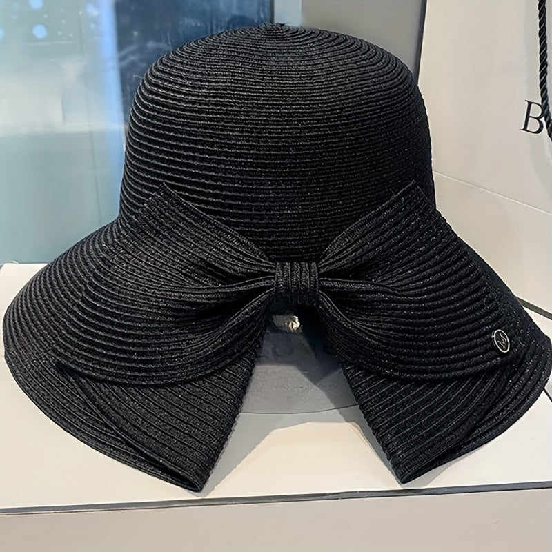 Pearl Big Brim Straw Hat Top Hat Sun Protection Hat