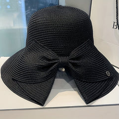Pearl Big Brim Straw Hat Top Hat Sun Protection Hat