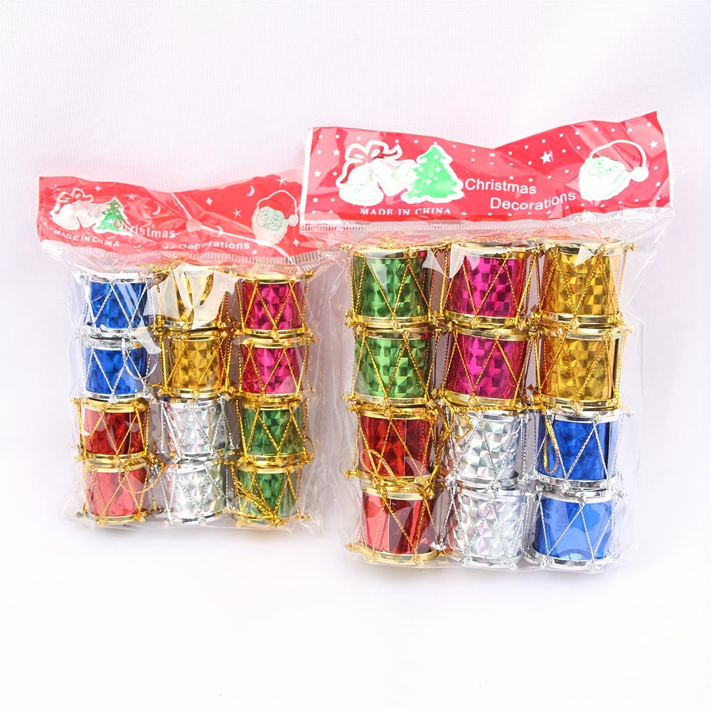 12pcs Christmas Drum Ornaments for Tree & Garland