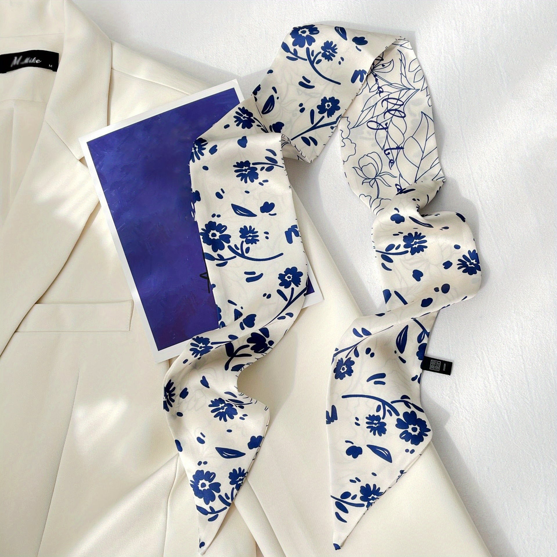 Floral Print Skinny Scarf Classic Satin Twilly Scarf Women Headband Hair Accesso